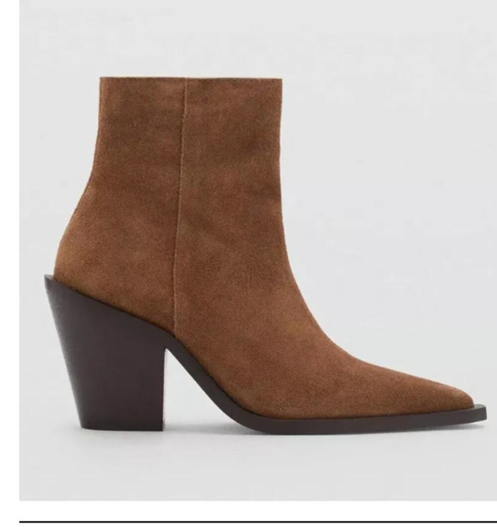 NWOB MangoBrown Suede Western Style Boots Zip Mango 41 US 9.5